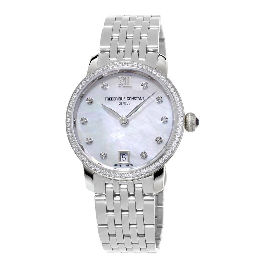 30mm Ultra Slimline Watch with Mother of Pearl Dial in Stainless Steel, Bracelet