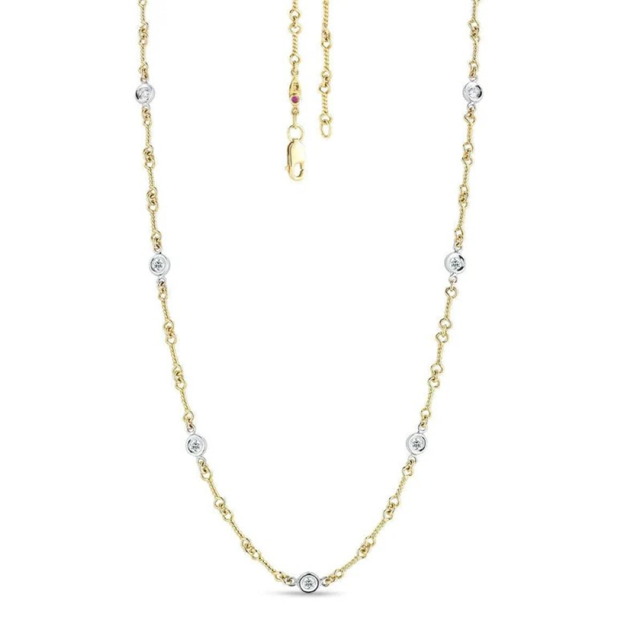 Diamonds by the Inch 0.28ct Diamond Dog Bone Station Necklace in 18K Yellow and White Gold 16"