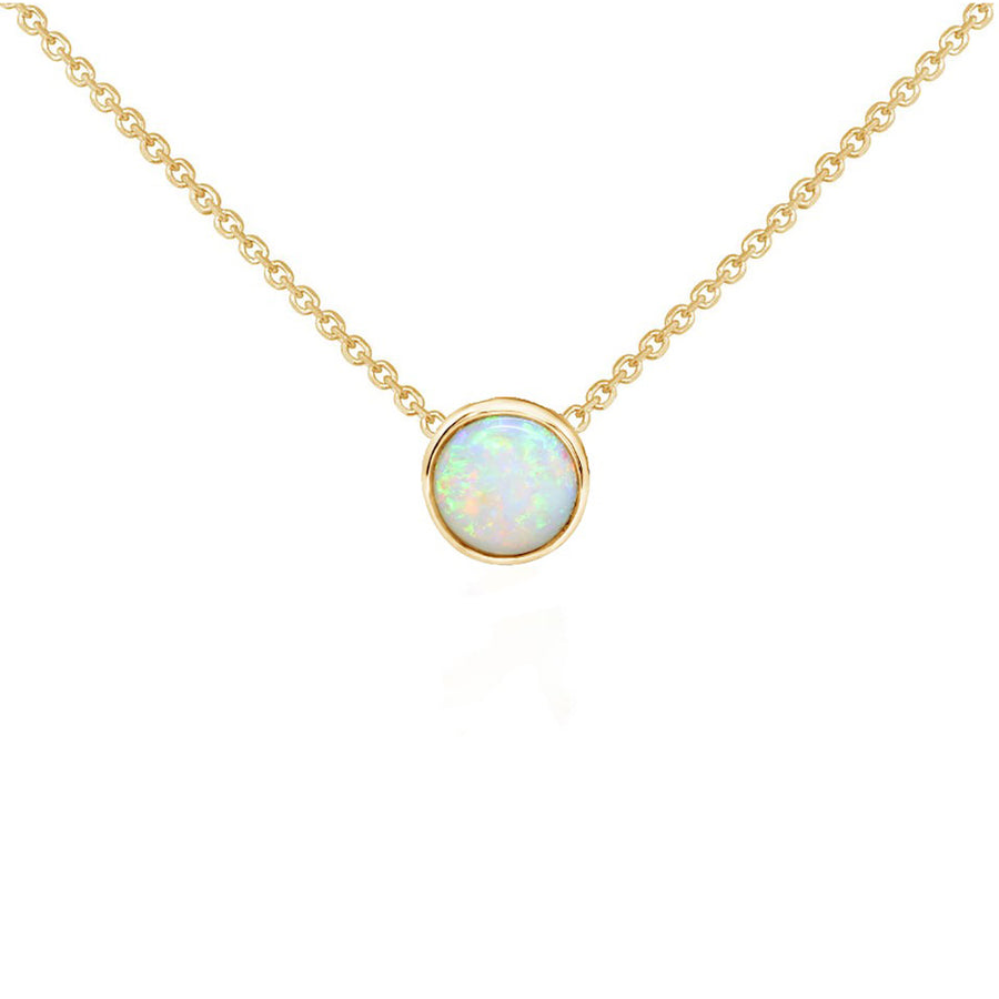 0.54ct Round Cabochon Australian Opal Bezel Set Pendant in 14K Yellow Gold