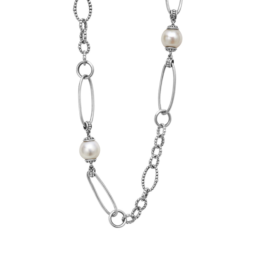 Luna Pearl Oval Link Necklace in 18K Yellow Gold and Sterling Silver 34"
