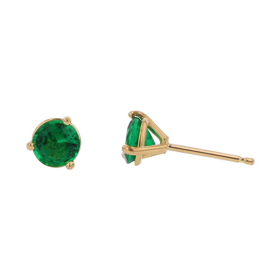 0.87ct Round Zambian Emerald Stud Earrings in 18k Yellow Gold