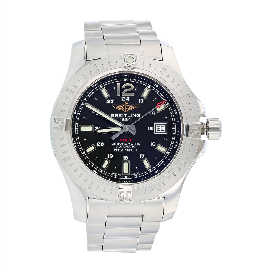44mm Breitling Colt Watch with Black Dial in Stainless Steel, Bracelet