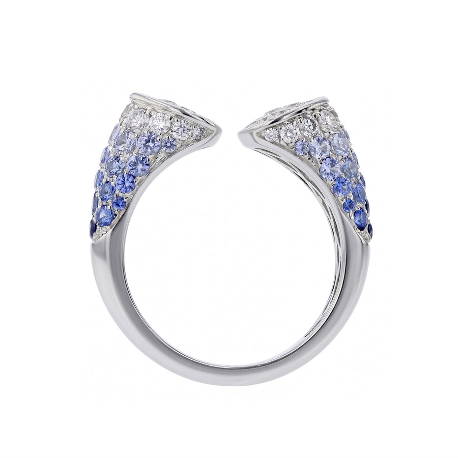 1.01ct Round Sapphire and 0.55ct Diamond Open Ombre Ring in 18K White Gold, size 6