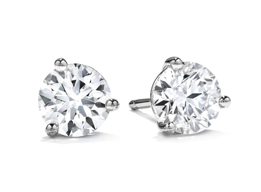 1.03ct Fire & Ice Round Brilliant Diamond 3 Prong Stud Earrings in 18K White Gold