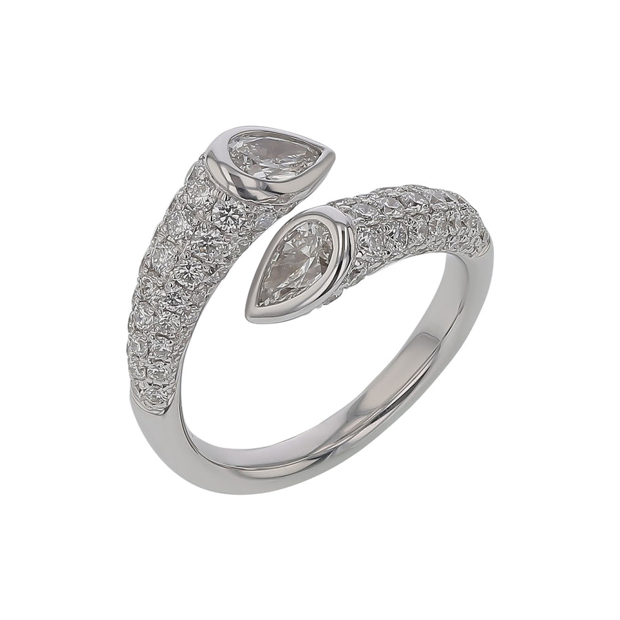 Precious Pastel 0.61ct Pear Shape Diamond and 1.16ct Diamond Wrap Ring in 18K White Gold, Size 6.5