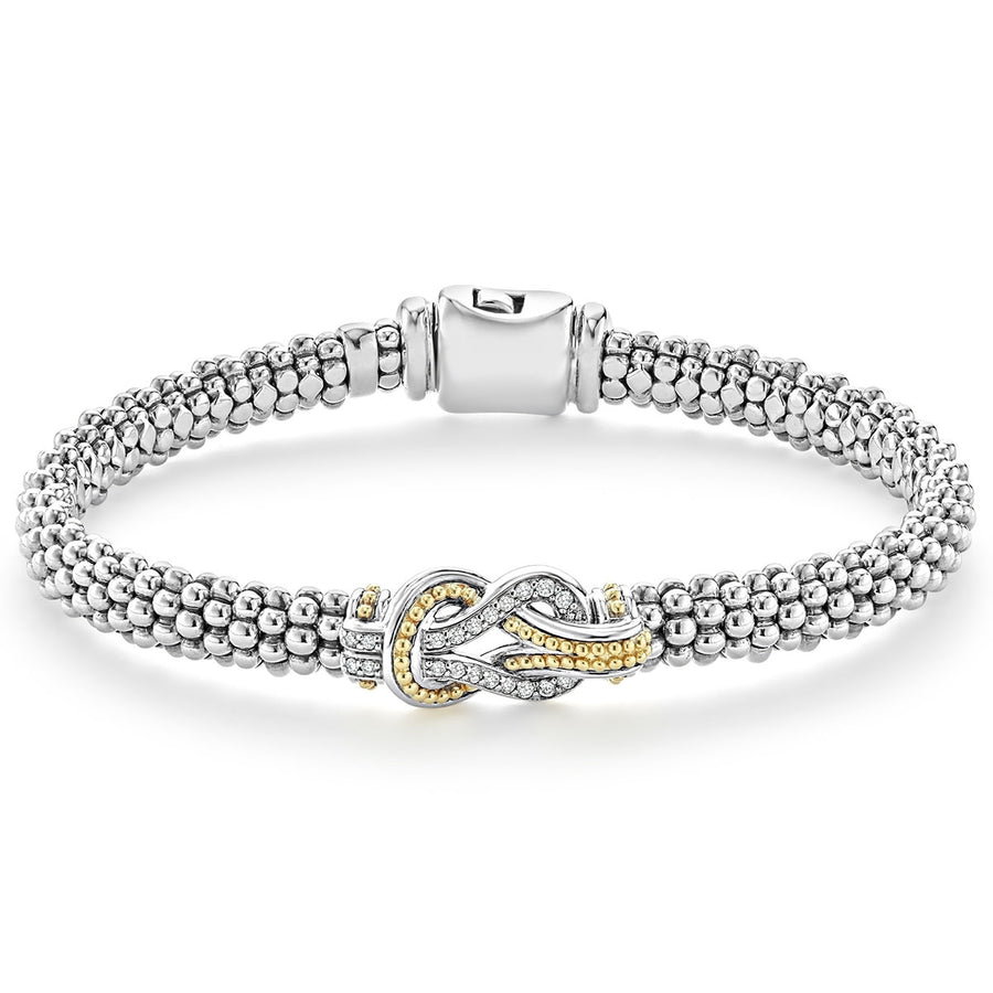 Newport 0.12ct Diamond 6mm Knot Bracelet in 18K Yellow Gold and Sterling Silver, Size 7