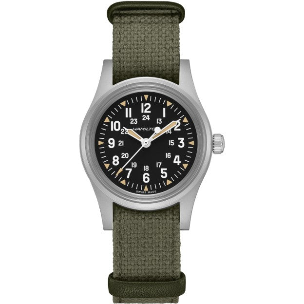 36mm Khaki Field Mechanical Watch with Black Dial in Stainless Steel, Strap