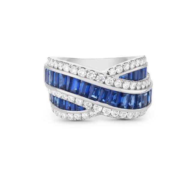 Precious Pastel 2.75ct Sapphire and 0.95ct Diamond Crossover Ring in 18K White Gold, size 6.5