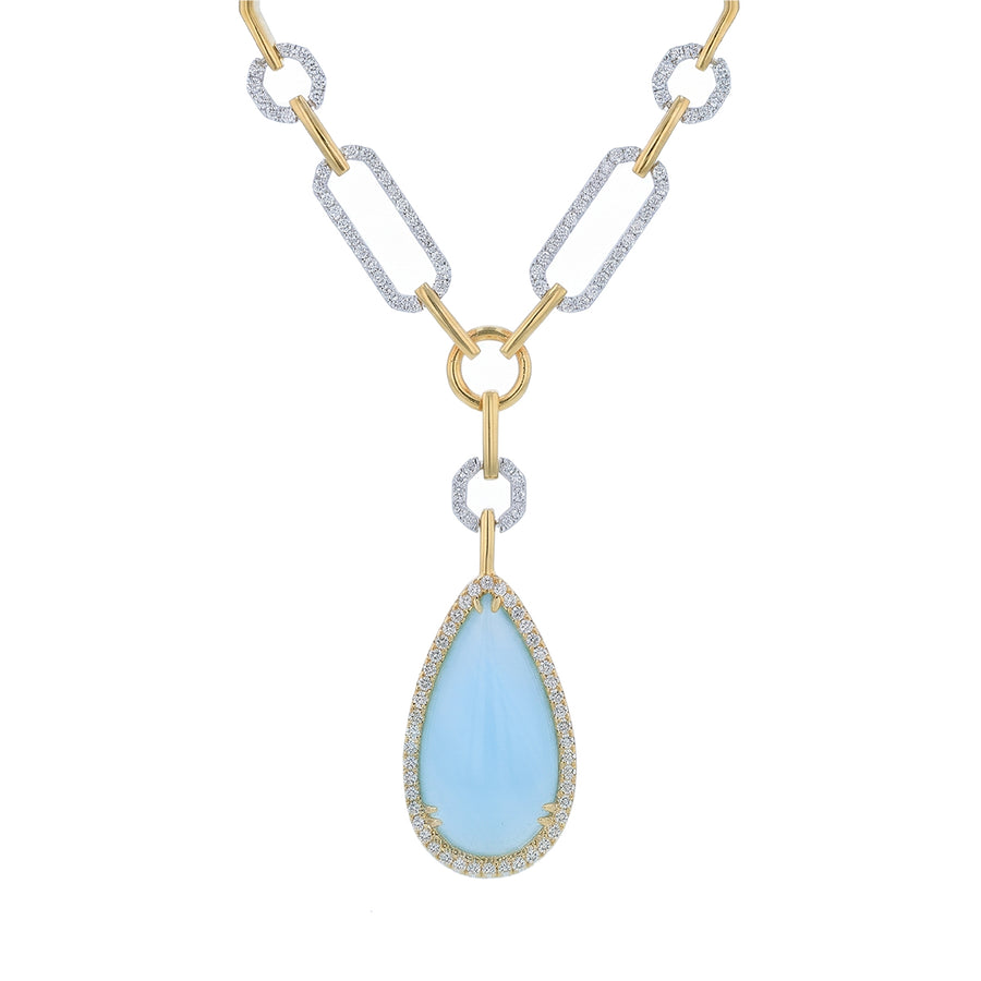 15.47ct Aquamarine and 1.12ct Diamond Halo Lariat Necklace in 18K White and Yellow Gold, 20"