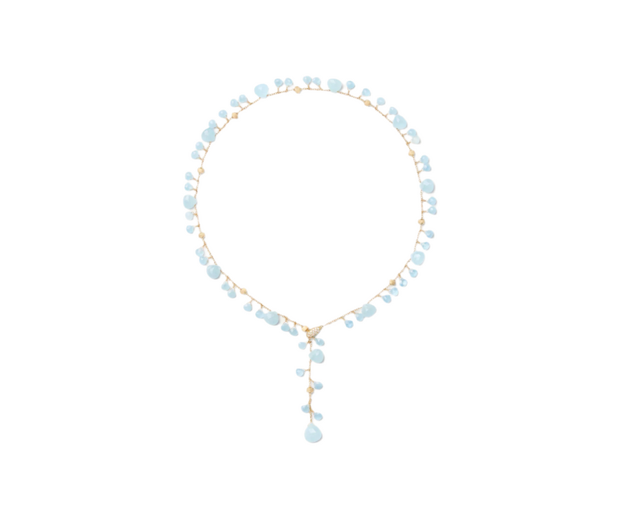 Paradise 0.08ct Diamond and Aquamarine Lariat Necklace in 18K Yellow Gold 17.25"
