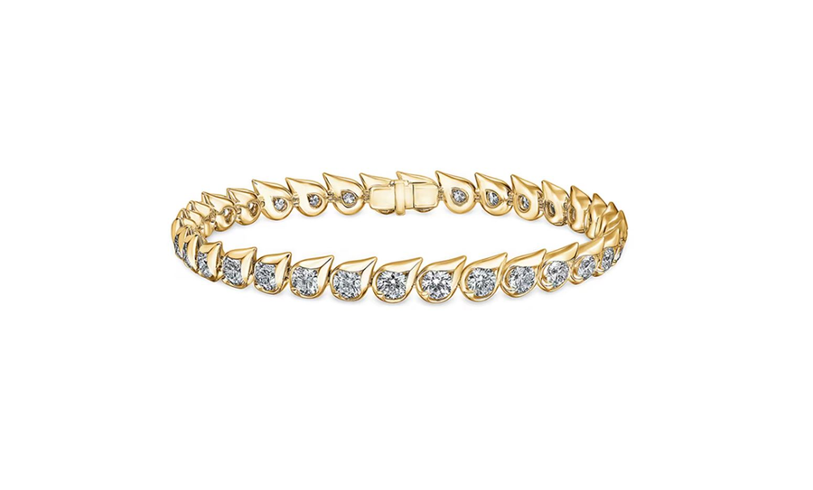 Droplet 6.76ct Round Diamond Tennis Bracelet in 18K Yellow Gold, 7"