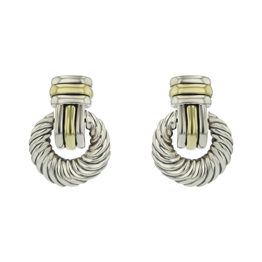 David Yurman Large Doorknocker Pierced Clip Earrings in Sterling Silver and 14K Yellow Gold