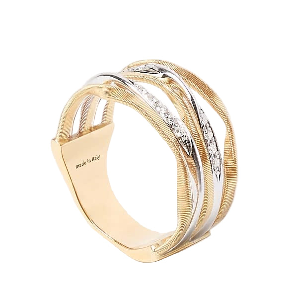 Marrakech Onde 0.10ct Diamond 5 Strand Coil Ring in 18K Yellow and White Gold, size 7