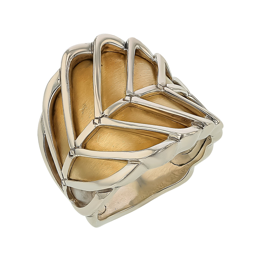 John Hardy Modern Chain Saddle Ring in 18K Yellow Gold and Sterling Silver, size 7