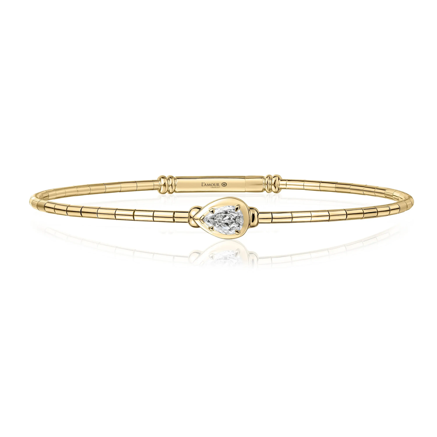 Love Luxe 0.30ct Crisscut L'amour Pear Shape Diamond Solitaire Bangle Bracelet in 14K Yellow Gold