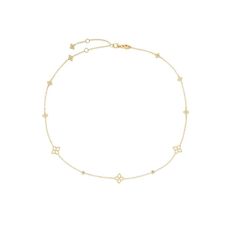 Principessa 0.06ct Diamond Station Necklace in 18K Yellow Gold, 17"