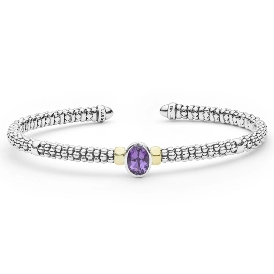 Signature Caviar Amethyst Versa Cuff Bracelet in 14K Yellow Gold and Sterling Silver, Size Medium
