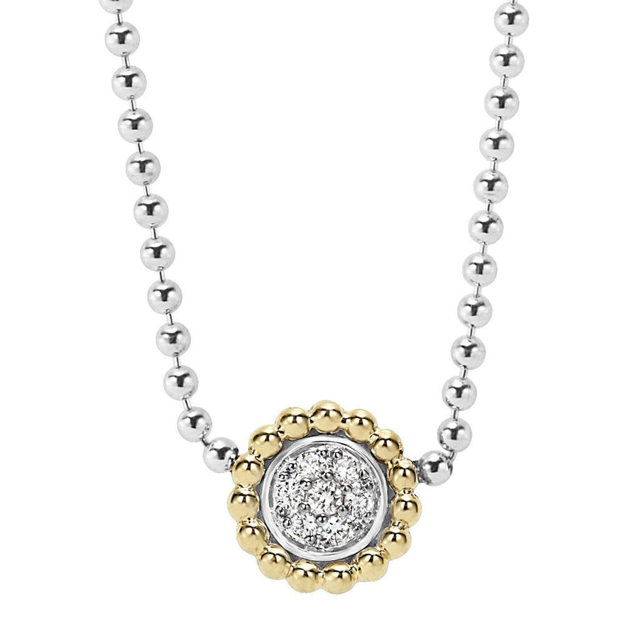 Caviar Lux 0.08Ct Diamond Pendant Necklace in Sterling Silver and 18K Yellow Gold