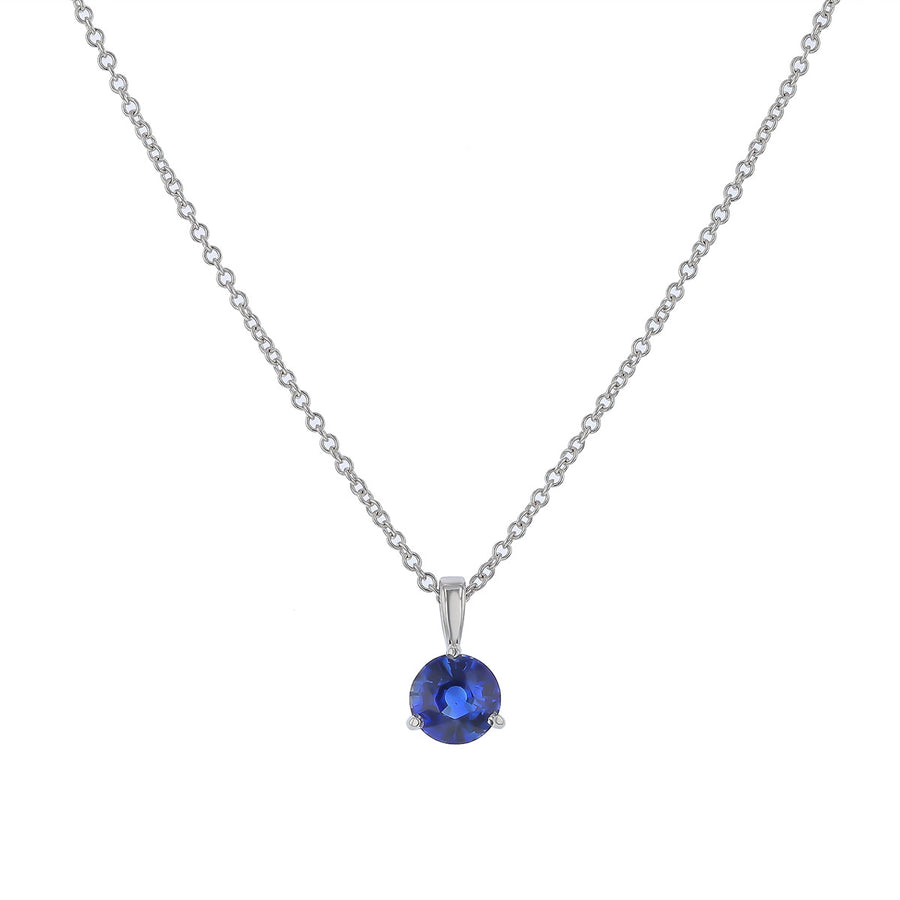 1.17ct 6.1mm Round Sri Lankan Sapphire Pendant in 18K White Gold, 18" chain