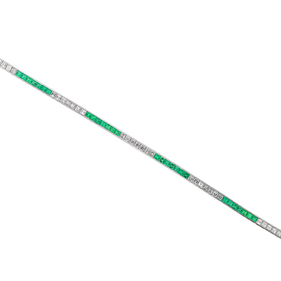 3.30ct Diamond and 3.00ct Emerald Alternating Tennis Bracelet in Platinum, 7"