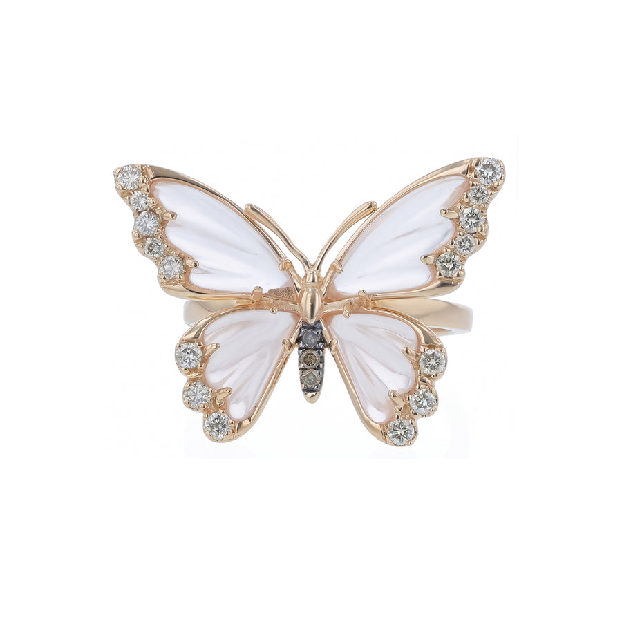 Quartz and Diamond Butterfly Ring in 14K Yellow Gold, size 5