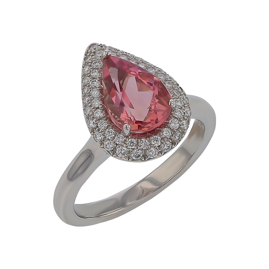 2.05ct Pear Shaped Topaz and 0.28ct Diamond Halo Ring in Platinum, Size 6.25