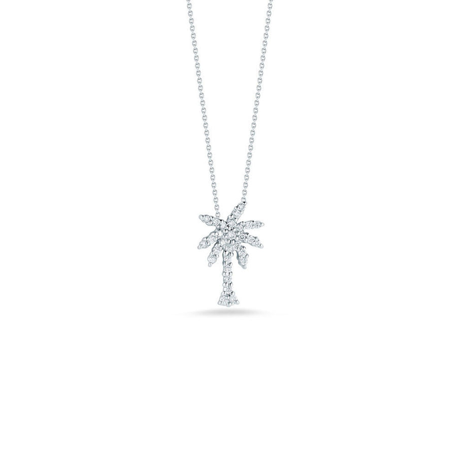 Tiny Treasures 0.19Ct Diamond Palm Tree Pendant on Chain in 18K White Gold, 18inch
