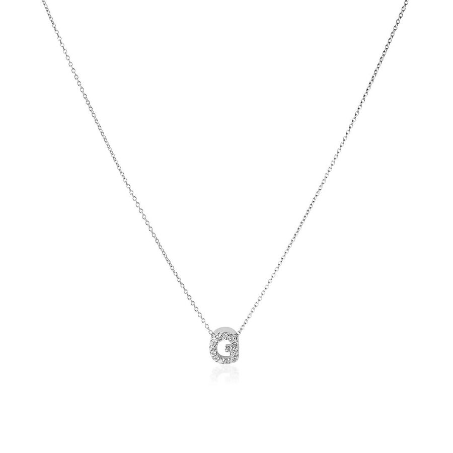 Tiny Treasures 0.06ct Diamond Love Letter "G" Pendant in 18K White Gold, 16-18" chain