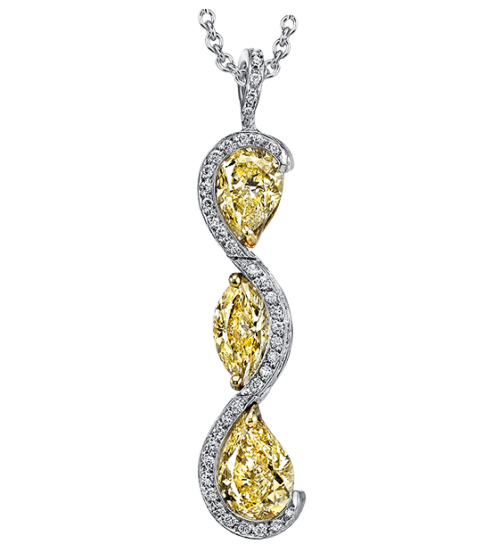 Pave Link Pear, Marquise and Round Diamond Drop Pendant in Platinum and 18K Yellow Gold, 18in