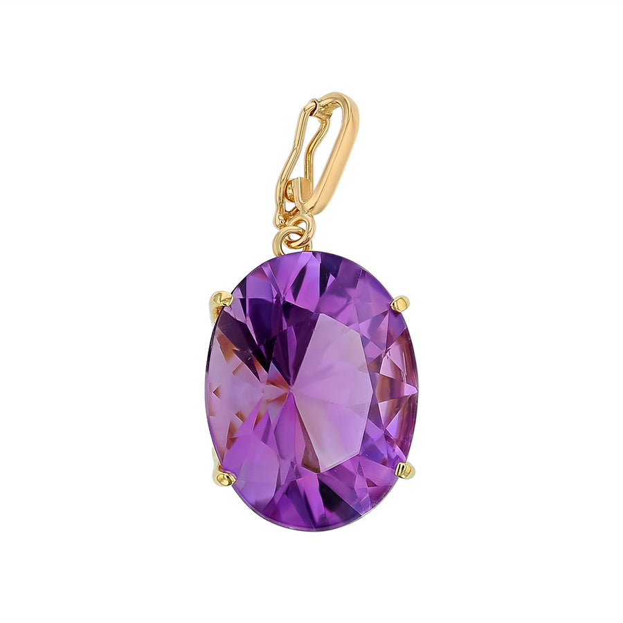 Oval Amethyst Pendant in 14K Yellow Gold with Clip Baile, without chain