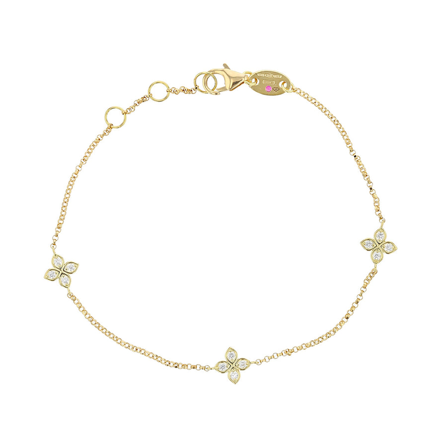 Love by the Inch 0.13ct Diamond 3 Station Flower Bracelet in 18K Yellow Gold, 6.5-7.5"