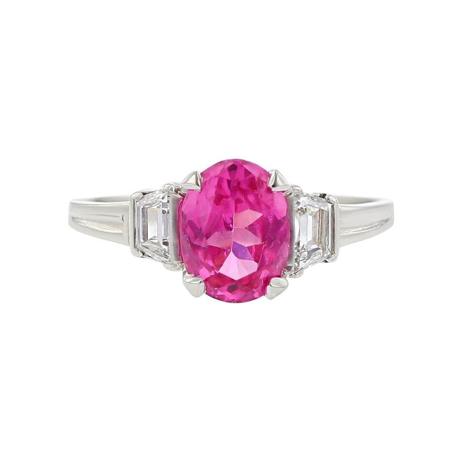 1.53ct Oval Spinel and 0.50ct Trapezoid Diamond Ring in Platinum, size 6.5