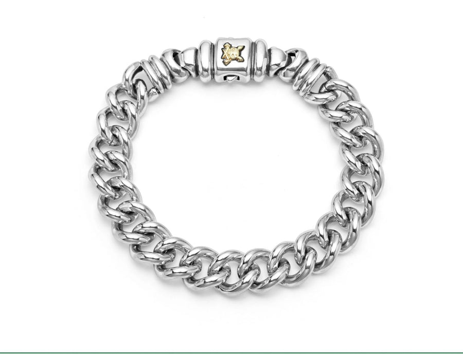 Anthem Curb Krunch Crest Chain Bracelet in Sterling Silver and 18K Yellow Gold, Size 8