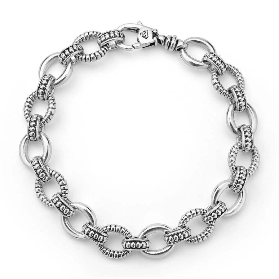 Signature Caviar 10mm Fluted Oval Link Bracelet in Sterling Silver, size medium