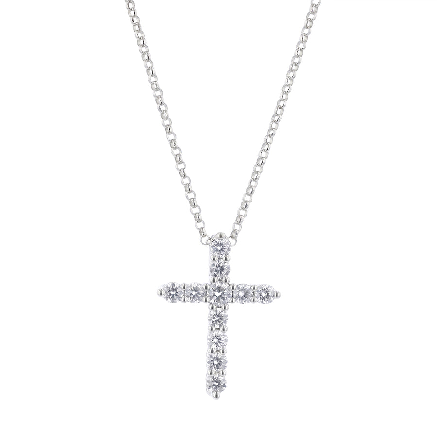0.50ct Round Diamond Cross Pendant in 18K White Gold 15-16"
