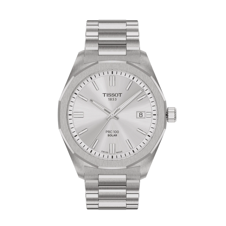 39mm PRC 100 Solar Quartz Watch with Silver Dial in Stainless Steel, Bracelet