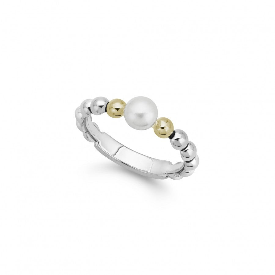 5mm Pearl Luna 4mm Stack Ring in Sterling Silver and 18K Yellow Gold Size 7
