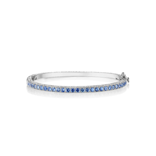 1.95ct Round Blue Sapphire Engraved Bangle in 18K White Gold