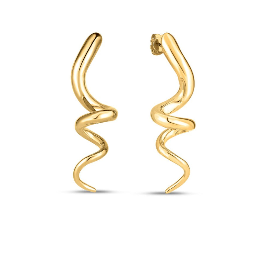 Designer Gold Large Spiral Drop Earrings in 18K Yellow Gold