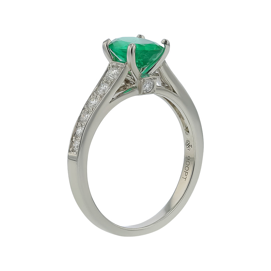 1.03ct Oval Zambian Emerald and 0.37ct Diamond Ring in Platinum, Size 6.5