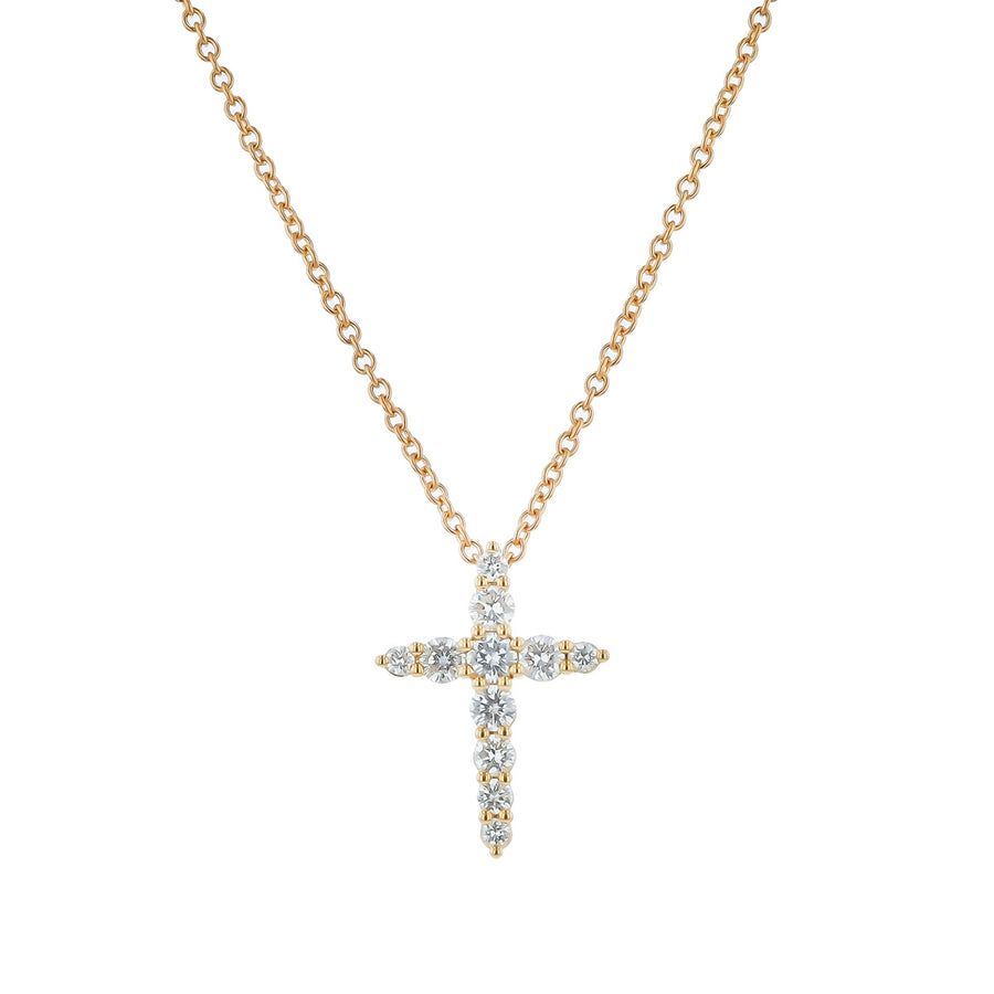 0.36-0.42Ct Graduated Diamond Cross Pendant on Chain in 18K Yellow Gold, 18"