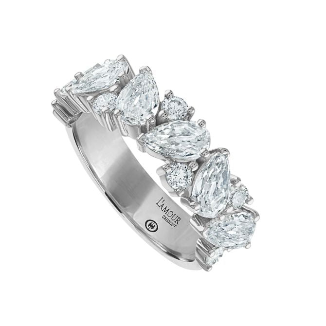 1.24ct Crisscut L'amour Pear Shape Diamond and 0.38ct Diamond Mixed Band in Platinum, size 6