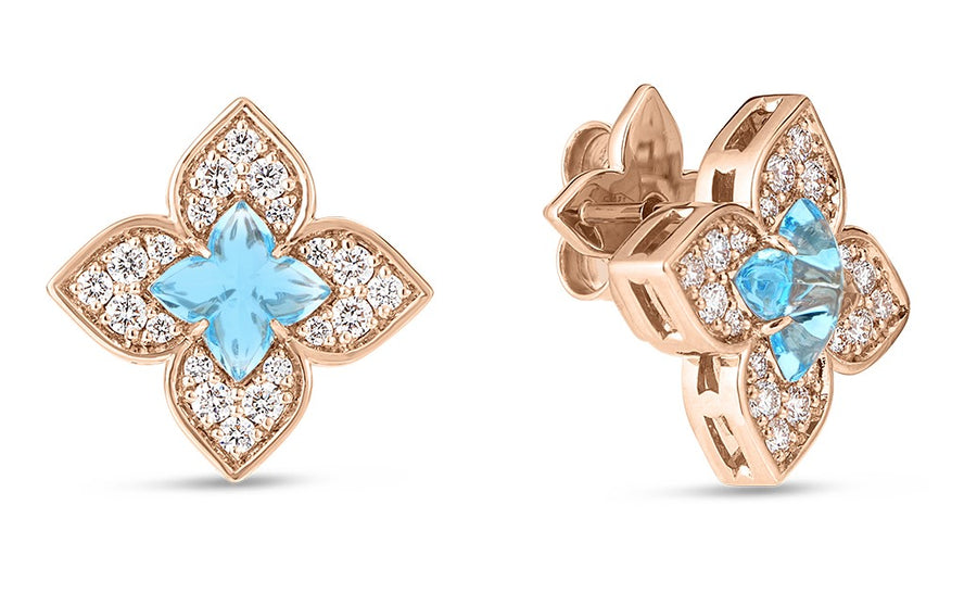 Venetian Princess 0.38Ct Diamond and 0.85Ct Blue Topaz Floral Stud Earrings in 18k Rose Gold