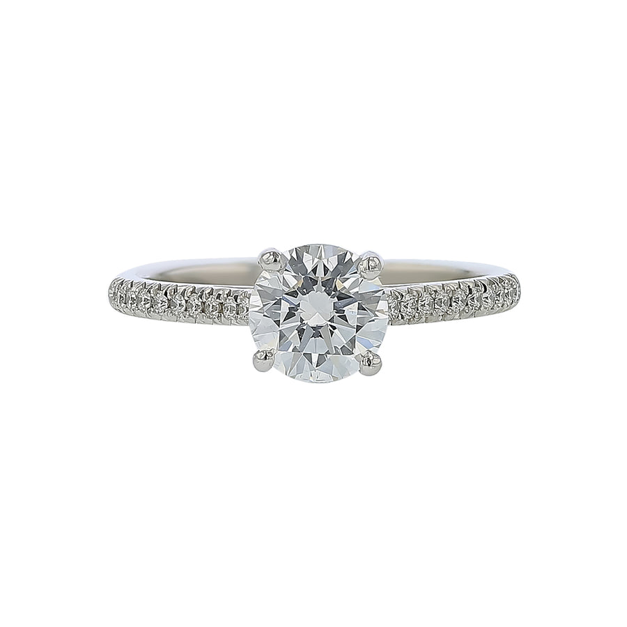 New Aire 1.04ct Round Brilliant Diamond and 0.18ct Round Diamond Ring in Platinum, size 6