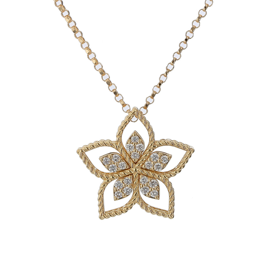 Vernazza 0.08ct Diamond Flower Pendant in 18K Yellow Gold, 18" chain
