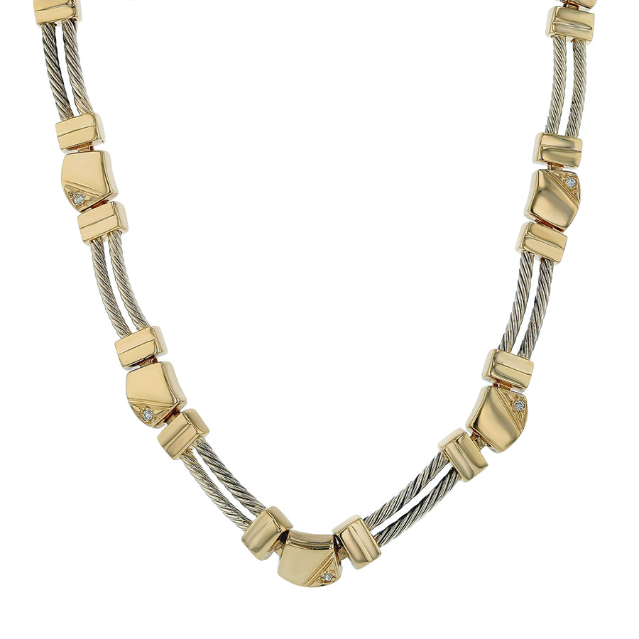 0.26ct Diamond Two Bar Section Necklace in 14K Yellow and White Gold, 29.30 dwt