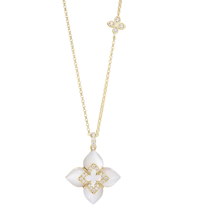 Venetian Princess 3.00ct Mother of Pearl and 0.17ct Diamond Pendant in 18K Yellow Gold, 17" chain