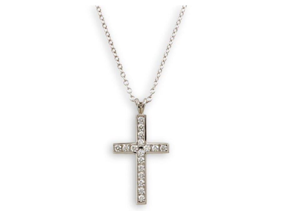 0.36Ct Diamond Cross Pendant on Chain in Platinum, 16" chain