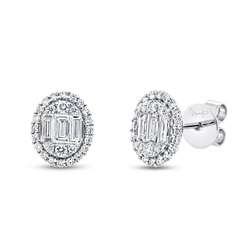 Bouquet 0.49ct Baguette Diamond and 0.36ct Round Diamond Stud Earrings in 18K White Gold