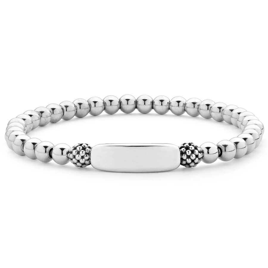 Signature Caviar ID Station Stretch Bracelet in Sterling Silver, size 7